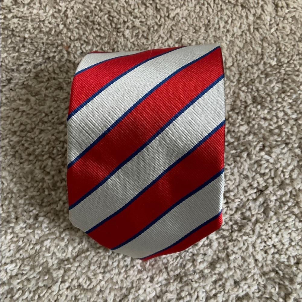 Ben Silver Men's red and grey Striped Tie with blue line